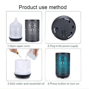 Diffuseur d'arômes en fer 300 ml, design tête de mort, humidificateur d'huiles essentielles avec lumière LED pour la maison et le bureau - Product Image 2