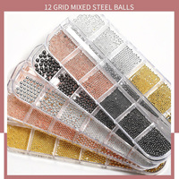 Breloques 3D en alliage de style japonais pour nail art, assortiment or, argent, or rose, boîte de 12 compartiments, vente en gros