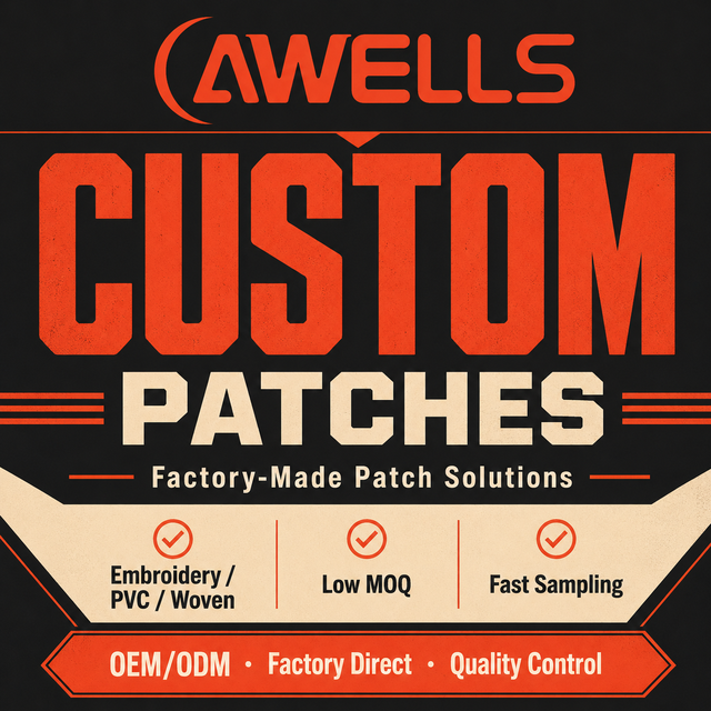 AWELLS Custom Embroidered PVC Woven Patches Low MOQ OEM ODM Factory Direct Clothing Accessories