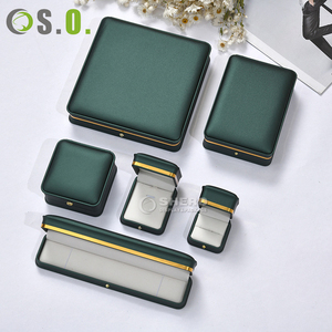 Green Pu Jewelry <b>Box</b> With Gold Border Custom Logo For Wholesale Jewelry In Stock Packaging And <b>Gifts</b> - Product Image 5