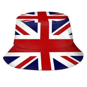 Logo kustom cetak dua sisi bernapas bendera turis souvenir london Inggris topi bucket