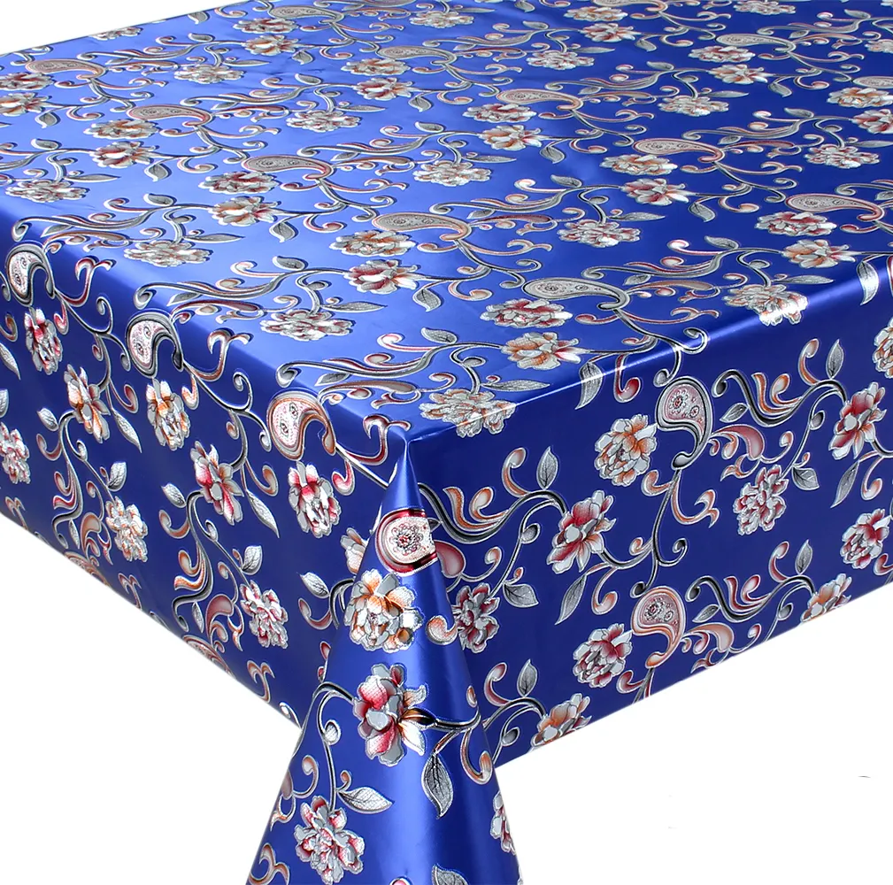 Factory Waterproof Embossed 5D Mantel Oilcloth Gold Fabric Polyester PVC Vinyl Table Cloth Roll