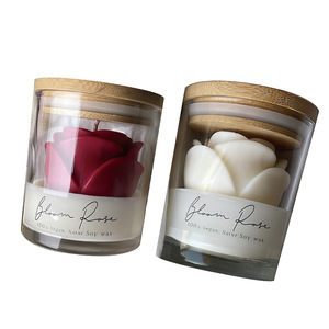 Glass Jar Bamboo Lid 3D Rose Flower Scented Soy Candle Hand‑poured Aromatherapy Home Fragrance Gift - Product Image 5