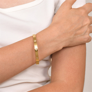 Gelang bandul zirkon kotak untuk pria, perhiasan gratis 18k lapis emas baja tahan karat - Product Image 4