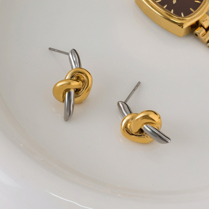 J & D Design originale classico orecchino con nodo 18k placcatura oro acciaio inox due tonalità cuore nodo orecchino - Product Image 3