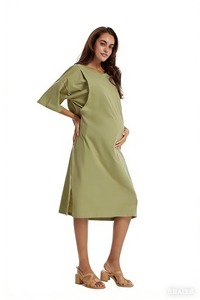 فستان أمهات تمريض كاجوال بلون سادة للصيف قماش محبوك للرضاعة الطبيعية والنساء الحوامل - Product Image 5