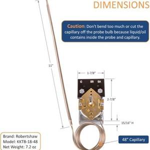 Termostato de repuesto para horno Robertshaw KKTB-18-48 5A 120VAC 599F, pieza FOK75151, latón integrado - Product Image 2
