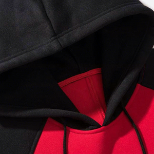 Men Hooded Raglan Sleeve Red Black Fleece Casual Autumn Wear Pocket Design Regular Fit Knitted Cotton - Product Image 3