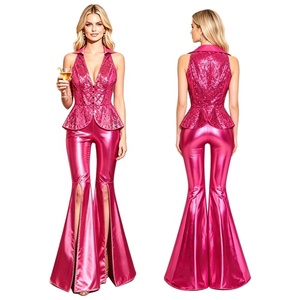 Conjunto de 2 Piezas para Mujer, Traje de Baile Disco con Lentejuelas, Pantalones Metálicos con Campana, Estilo Retro de los 70, Ropa de Baile Jazz, Chaleco con Peplum, Personalizado - Product Image 4