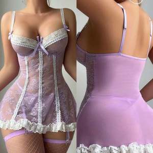 H3960 Robe Babydoll en Dentelle Pure à Contraste, Ensemble de Lingerie Sexy avec Armatures, Pyjama Sexy pour Filles, Nuisette Érotique pour Filles - Product Image 3