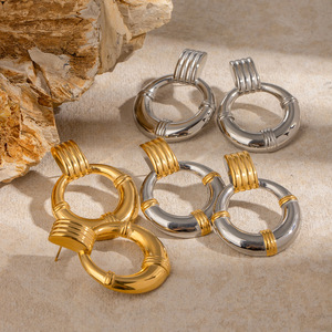 Hoop <b>Earrings</b> Stainless Steel Round Geometric Design <b>Gold</b> Silver Colorfast Jewelry Fashion <b>Dangle</b> <b>Earrings</b> - Product Image 4