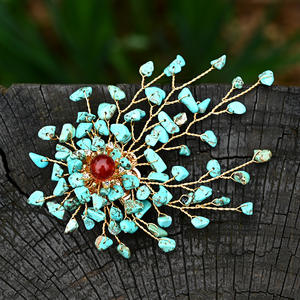 Broches de Moda para Novia con <span class=keywords><strong>Turquesa</strong></span> Azul, Cristal, Flores y Ágata Roja de Hongzhuo, Venta al Por Mayor - Product Image 1