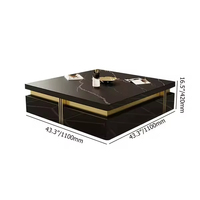 Table basse carrée moderne de luxe en pierre frittée avec piètement en acier inoxydable doré, tables de salon avec rangement pour le thé