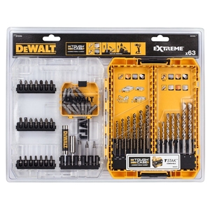 ชุดดอกสว่านและดอกไขควง DeWalt Extreme 63 ชิ้น พร้อมกล่องเก็บอย่างดี ใช้ร่วมกับ T-Stak ได้ - Product Image 1