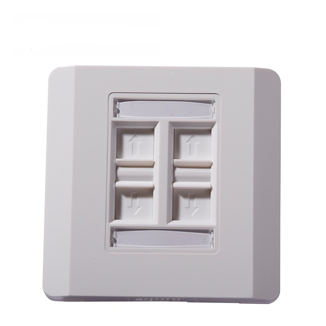 High Quality White 4 Ports Wall Mount 86 Type Beveled ABS Cat6 Amp RJ45 Faceplate HY Connect