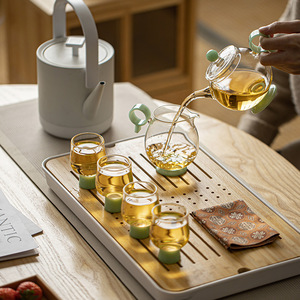 Taza de té de cristal de borosilicato de tallo alto Guanlan, taza maestra para juego de té Kung Fu, taza de degustación con diseño de sombra verde - Product Image 4