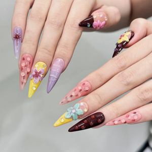 1304Nueva moda hecha a mano Diseño Floral 3D estéreo Diseño de flores tropicales Tallas hechas a mano Diseño de uñas Prensa Uñas en las uñas postizas - Product Image 3