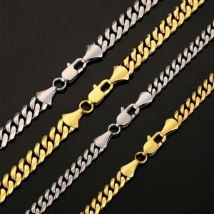 Chaîne pour homme en acier inoxydable argenté, or véritable 18 carats, or massif, tendance, durable, ne se décolore pas, pour hommes et garçons - Product Image 2