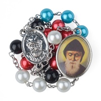 Chapelet Religieux Spécial Saint Charbel, Perles de Verre 8mm, Chapelet Catholique Cinq Couleurs, Pendentifs et Breloques Tendance, Cadeau