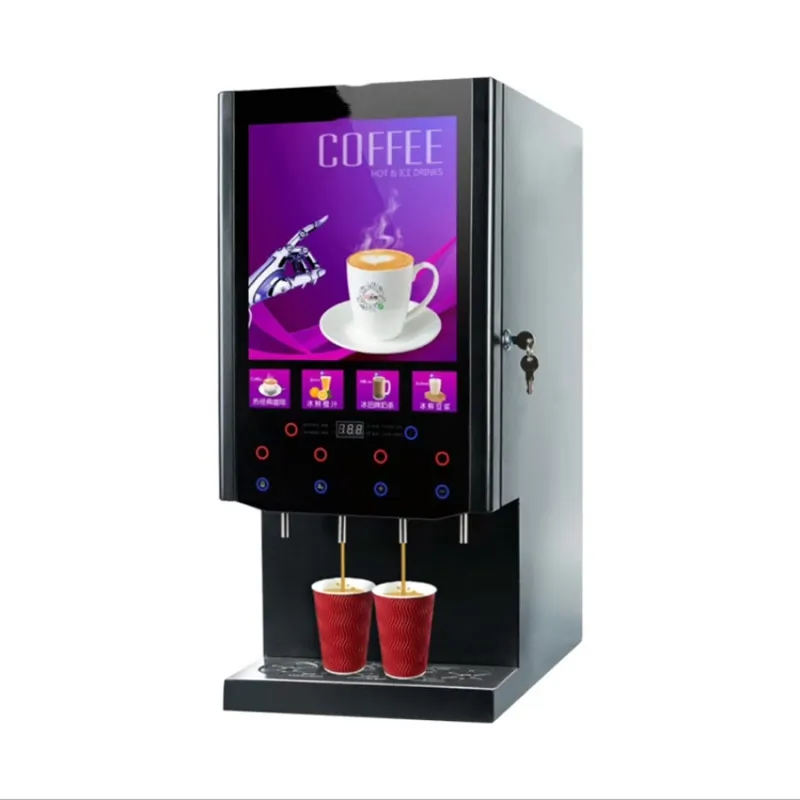 Máquina de café instantáneo comercial 4 máquina expendedora de café de hielo caliente máquina expendedora de té de leche de agua helada caliente