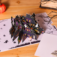 Cartes de vœux 3D pop-up Halloween, chat noir, lanterne citrouille, en papier découpé fait main, vente en gros, personnalisées, OEM, avec enveloppe