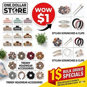 Assortiment d'accessoires capillaires tendance pour femmes et filles, articles à un dollar, vente en gros, chouchous élégants, pinces à cheveux, bandeaux, épingles à cheveux - Product Image 4