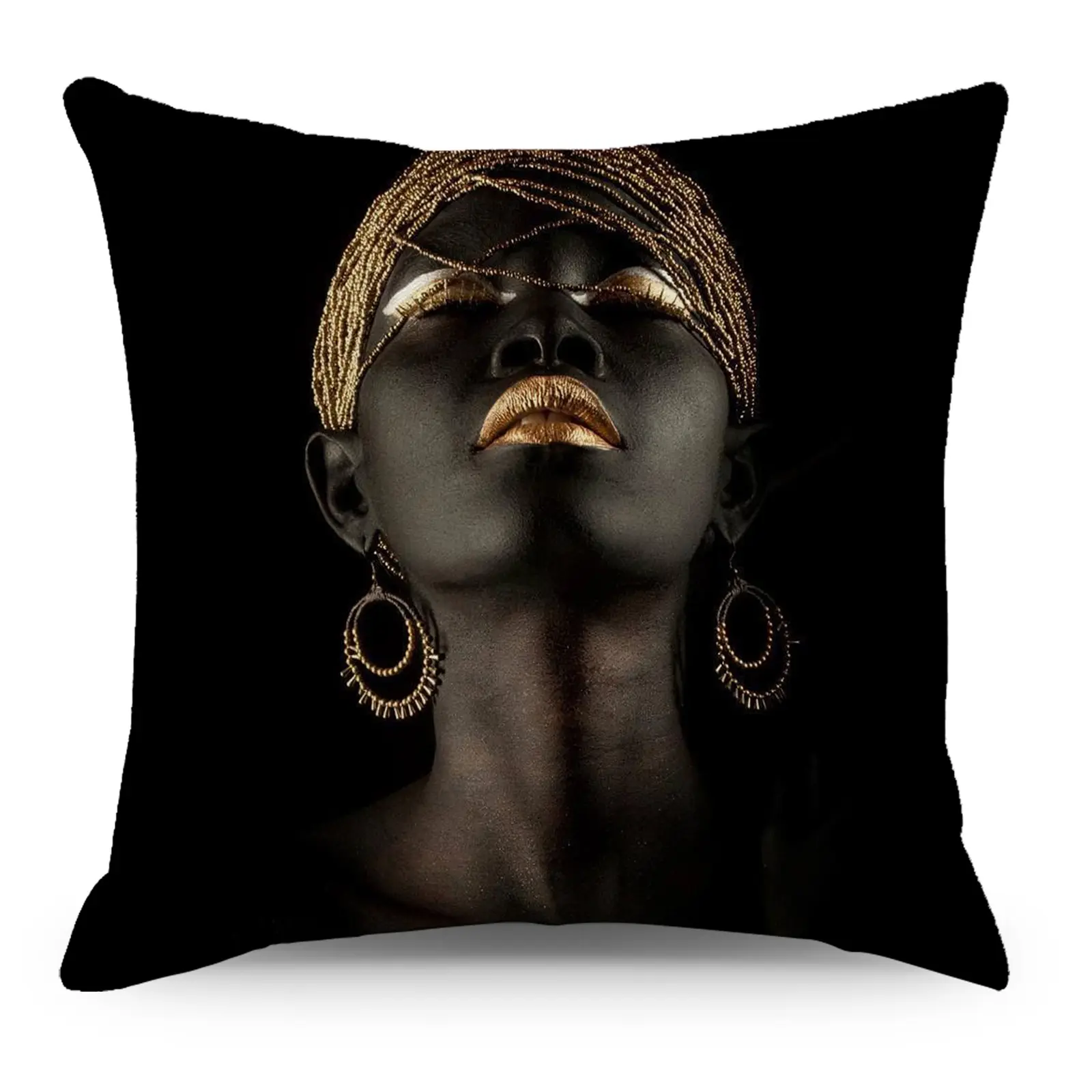 Luxury Black Gold Artistic Beauty Throw Pillow Case American Girl African Woman Pillow cover Abstract Cushion cover for Sofa