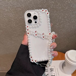 Thời Trang Rhinestone Đá Quý Ngọc Trai Trường Hợp Điện Thoại Cho Iphone16pro Với Hoa Vòng Đeo Tay Cô Gái 14/15Promax 12/13 Drop-Resistant 16Promax 16 - Product Image 2