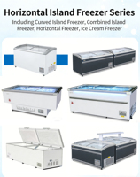 Congelador Modular Comercial Combinado Tipo Isla con Puerta Superior de Vidrio para Exhibición y Almacenamiento de Alimentos Congelados en Supermercados