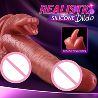 Jouet sexuel vibrant en silicone sans fil avec télécommande pour lécher la langue, énorme gode en PVC souple pour hommes et femmes