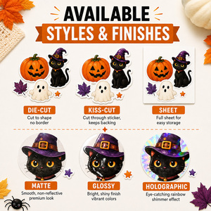 Pegatinas de vinilo troqueladas personalizadas OEM para Halloween, impermeables, con diseños de Jack O' Lantern, fantasma y gato negro, para <span class=keywords><strong>coche</strong></span>, portátil, botella de agua y decoración de fiestas. - Product Image 4