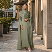 Ensemble 2 pièces sans plis avec hijab assorti, robe élégante et modeste longueur cheville, couleur unie, pour le quotidien et les fêtes, en polyester, Abaya de Dubaï