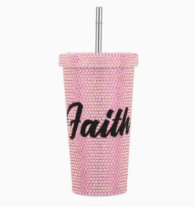 Tasses à café personnalisées avec lettres Hope et Faith, design en strass, 17 oz, en acier inoxydable, pour boissons chaudes et froides - Product Image 3