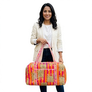 Handcrafted Tiger Print Striped Quilted Cotton Duffle Bag <b>Large</b> Capacity Travel Weekender Overnight Luggage Bag - Product Image 1