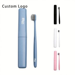 Polyester Handmade Toothbrush with Custom Logo Eco Friendly Wheat Straw Handle Charcoal Bristles Travel <b>Gift</b> - Product Image 6