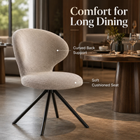 Chaise de salle à manger pivotante moderne en bouclé, beige, dossier incurvé, silhouette de tulipe, base araignée, pour hôtel et restaurant