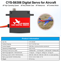 Servomoteur numérique sans noyau CYS S6308 à engrenages métalliques, 9,3 kg.cm, haute précision, pour pièces de rechange de modèles d'avions RC à voilure fixe