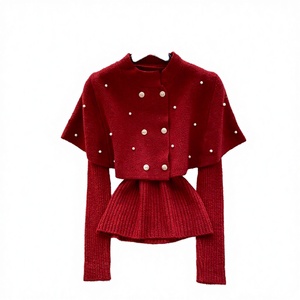 Women's Korean Autumn Solid Sweating Beading Regular Fit Knitted Suit <b>One</b> Set Midi <b>Tops</b> Wholesale - Product Image 3