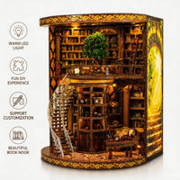 OCHOICE Vente en gros personnalisée : Kits de maisons miniatures DIY 'Bibliothèque du Temps', maison de poupée en bois 3D à assembler avec lumières LED, kit 'Coin lecture' DIY