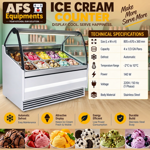 AFS Equipments Ice Cream Counter 805x670x360mm Stainless Steel Automatic Defrost Display Cooler Worktop <b>Refrigerator</b> - Product Image 3