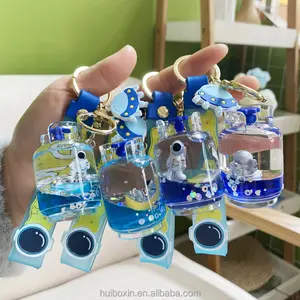 3D acrylique kawaii mignon porte-clés porte-clés anneau créatif déposé huile liquide sables mouvants boba réservoir d'essence astronaute porte-clés flottant