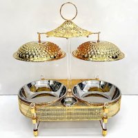 BOSAI Station de chauffe-buffet ovale dorée à double colonne en acrylique, avec couvercle parapluie, en acier inoxydable, chauffée à l'alcool, 6 litres