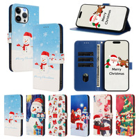 Avec lanière Portefeuille de Noël Flip Leather Mobile Phone Case pour Iphone 17 Pro Max 17 Air 16 Plus