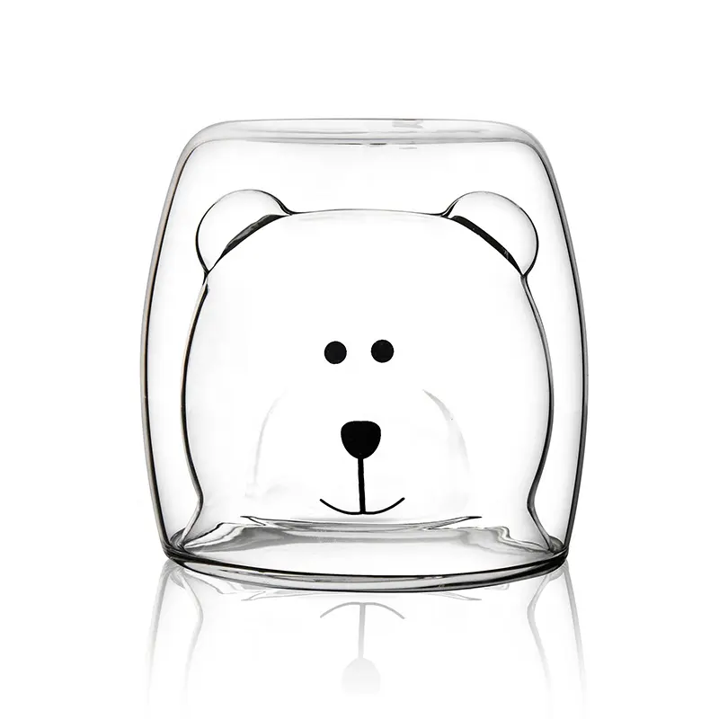 200ML 크리 에이 티브 만화 투명 귀여운 동물 곰 더블 벽 커피 유리 컵