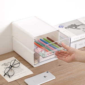 Transparent <b>Drawer</b> Storage Box Rectangle Stackable Office Organizer Desktop Document Cabinet With Clear Front For Home Study Use - Product Image 4