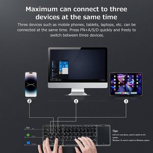 Teclado Bluetooth 5.0 plegable portátil recargable de entrega rápida del fabricante, teclado triple plegable con panel táctil - Product Image 5