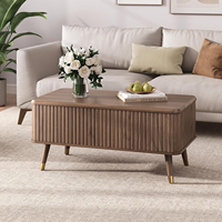 Table basse relevable avec étagère de rangement et compartiment caché, table à manger rectangulaire cannelée de style moderne du milieu du siècle pour le salon