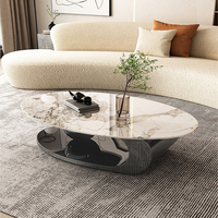 Meubles de salon modernes Table basse ovale en marbre blanc avec boule en acier inoxydable noir antique