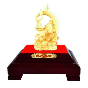 Gifts for 2023 Chinese New Year Bunny 24K Pure Gold Plating Hare Statue Chinese Zodiac Cony Figurines Golden Mascot Rabbit