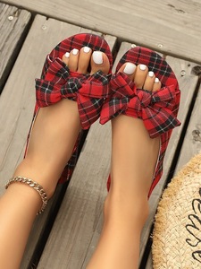 Sandalias planas con lazo a cuadros para mujer, sandalias con correa trasera y punta abierta, calzado informal de verano - Product Image 2